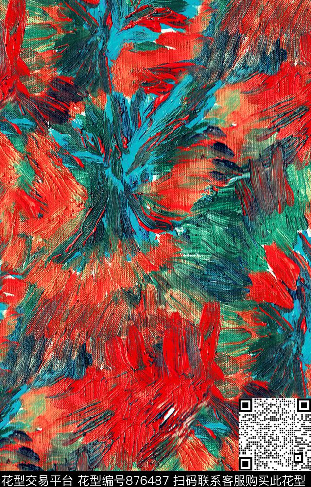 手绘油画抽象笔刷数码印花华亿平台下载（图片编号: 876487） - 瓦栏（Walan）