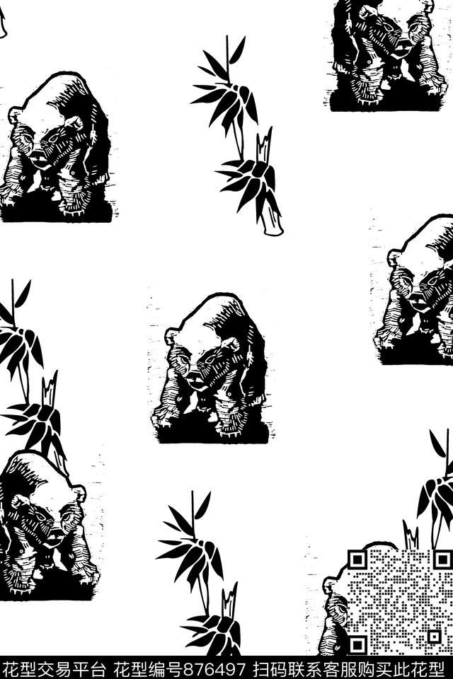 熊猫竹子靓仔男装华亿平台传统印花华亿平台下载（图片编号: 876497） - 瓦栏（Walan）