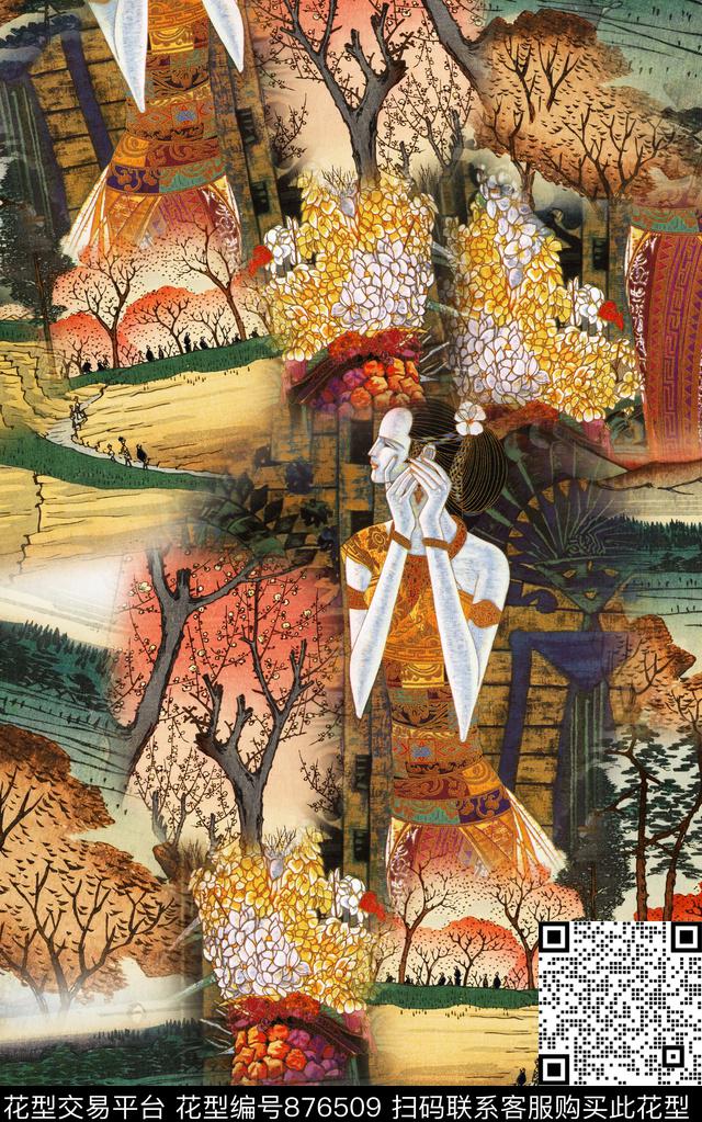 波西米亚民族风中国风数码印花华亿平台下载（图片编号: 876509） - 瓦栏（Walan）