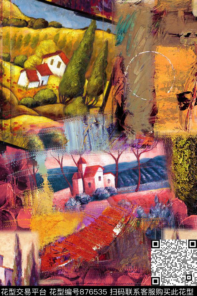 抽象油画风景数码印花华亿平台下载（图片编号: 876535） - 瓦栏（Walan）
