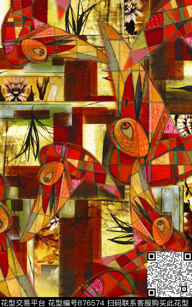 油画抽象几何数码印花华亿平台下载（图片编号: 876574） - 瓦栏（Walan）