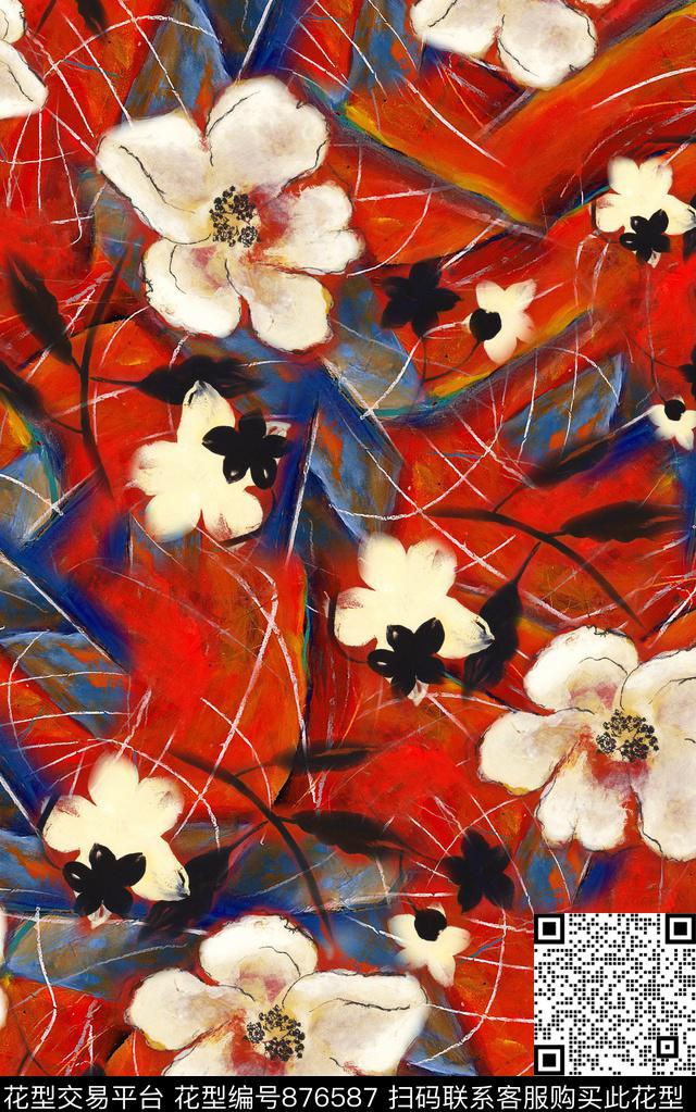 花朵花卉油画数码印花华亿平台下载（图片编号: 876587） - 瓦栏（Walan）