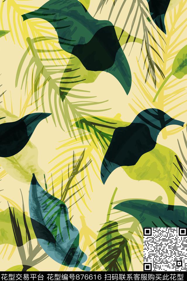 热带风棕榈叶植物叶子数码印花华亿平台下载（图片编号: 876616） - 瓦栏（Walan）