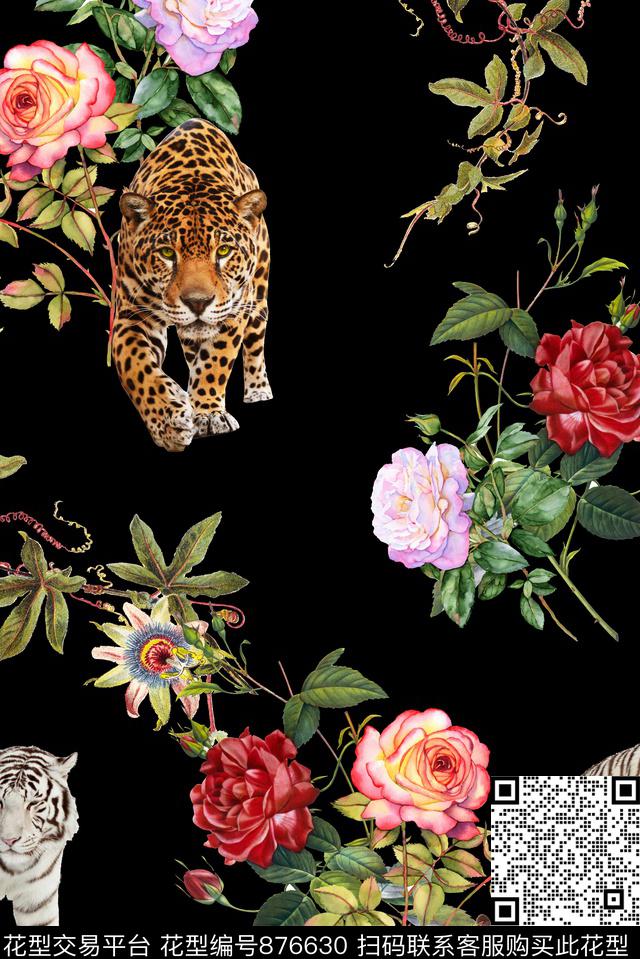 动物菊花花卉数码印花华亿平台下载（图片编号: 876630） - 瓦栏（Walan）
