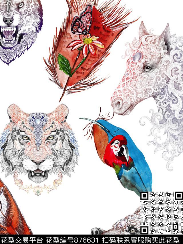 老虎豹子马数码印花华亿平台下载（图片编号: 876631） - 瓦栏（Walan）