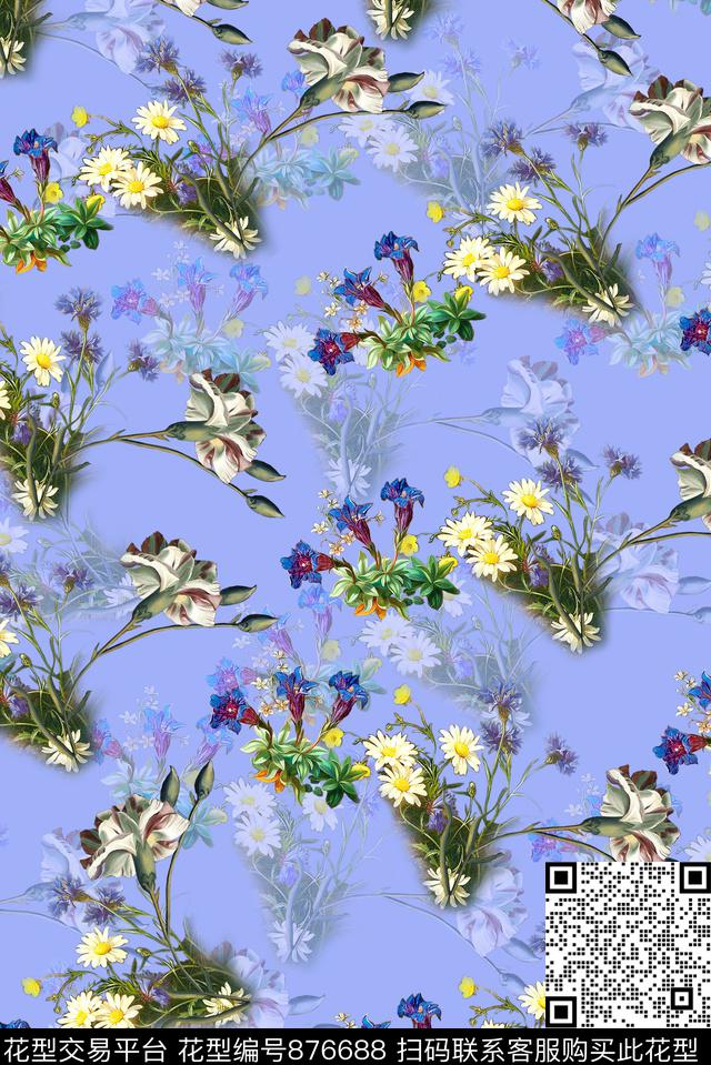 花卉植物花卉女装数码印花华亿平台下载（图片编号: 876688） - 瓦栏（Walan）