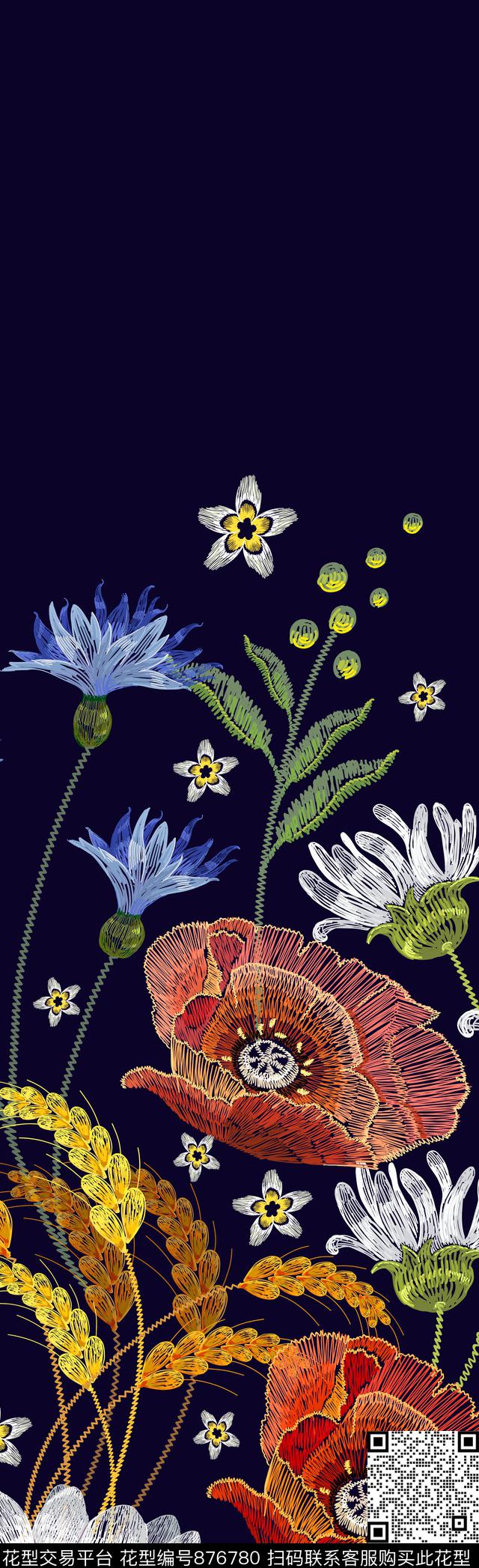 小碎花刺绣花卉花卉数码印花华亿平台下载（图片编号: 876780） - 瓦栏（Walan）