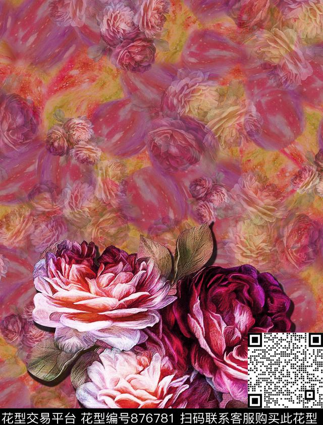 大花抽象肌理底数码印花华亿平台下载（图片编号: 876781） - 瓦栏（Walan）