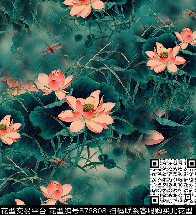 香云纱花卉荷花数码印花华亿平台下载（图片编号: 876808） - 瓦栏（Walan）