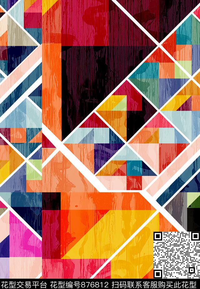 几何方块肌理抽象时尚拼块组合数码印花华亿平台下载（图片编号: 876812） - 瓦栏（Walan）