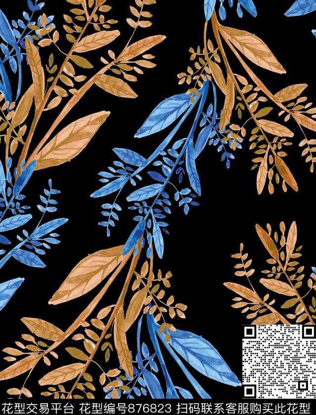 带叶子花带叶子的花叶子传统印花华亿平台下载（图片编号: 876823） - 瓦栏（Walan）