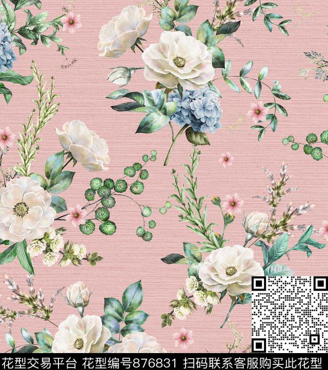 花藤白色花野花数码印花华亿平台下载（图片编号: 876831） - 瓦栏（Walan）