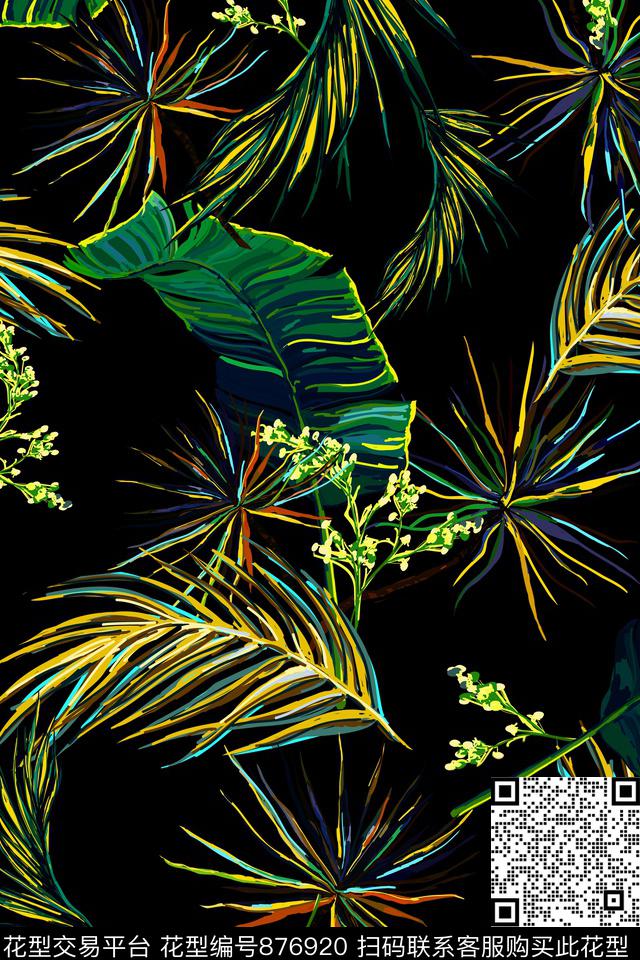 热带植物叶子数码印花华亿平台下载（图片编号: 876920） - 瓦栏（Walan）