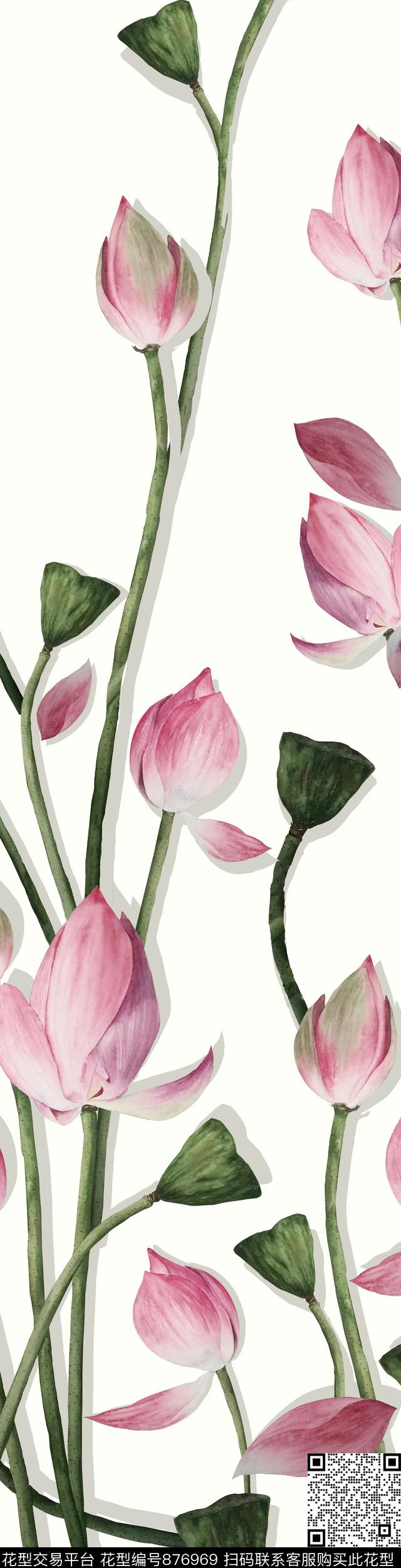 国画荷花手绘传统印花华亿平台下载（图片编号: 876969） - 瓦栏（Walan）