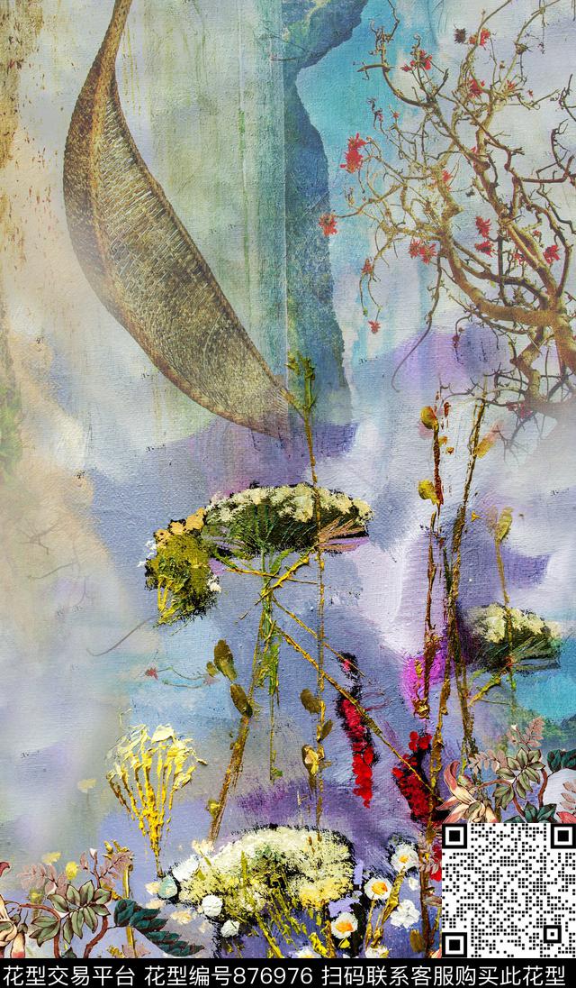 大花复古花卉数码印花华亿平台下载（图片编号: 876976） - 瓦栏（Walan）
