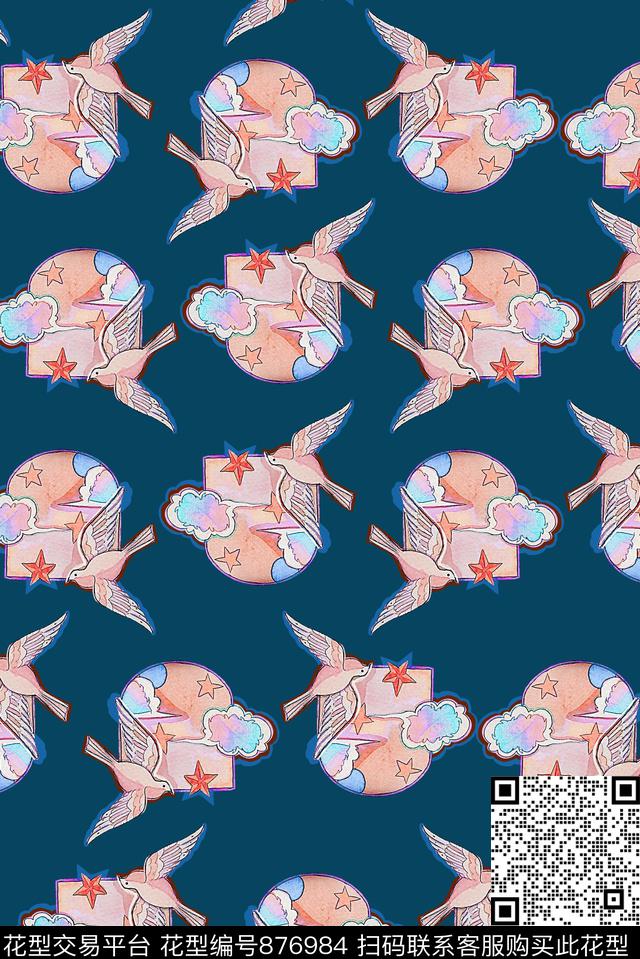 手绘窗户星星数码印花华亿平台下载（图片编号: 876984） - 瓦栏（Walan）