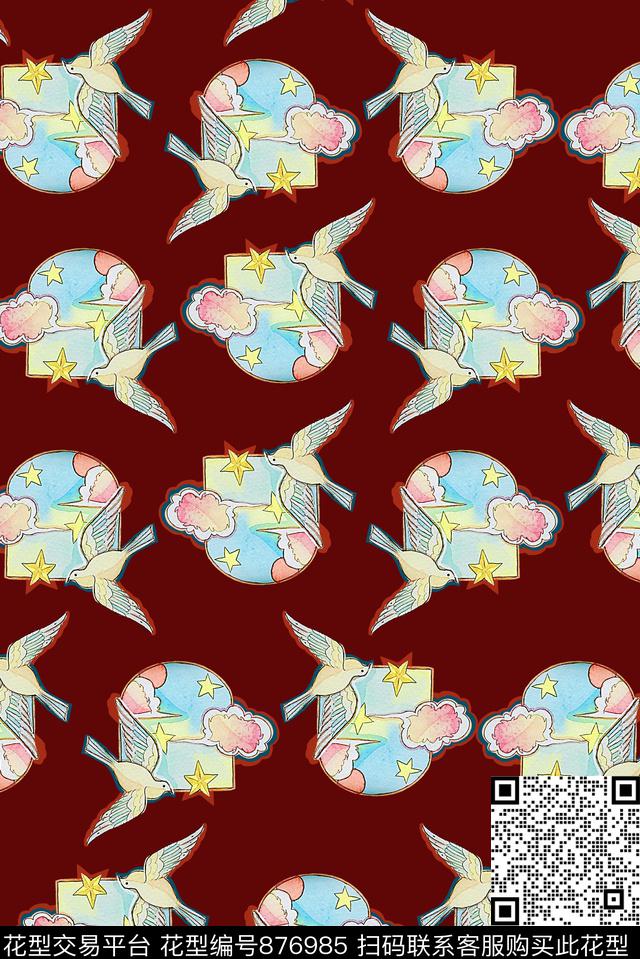 手绘窗户星星数码印花华亿平台下载（图片编号: 876985） - 瓦栏（Walan）