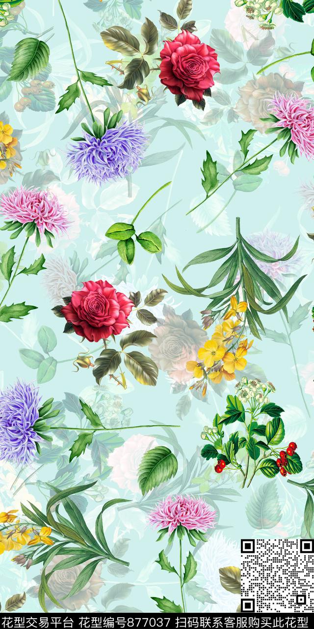 小清新花朵数码印花数码印花华亿平台下载（图片编号: 877037） - 瓦栏（Walan）