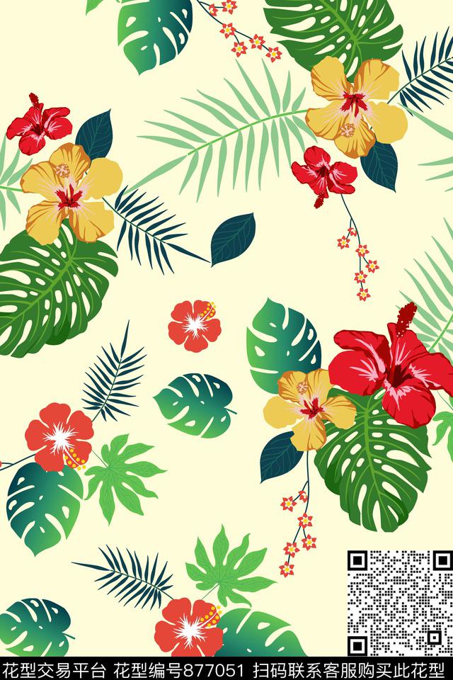 手绘抽象热带数码印花华亿平台下载（图片编号: 877051） - 瓦栏（Walan）