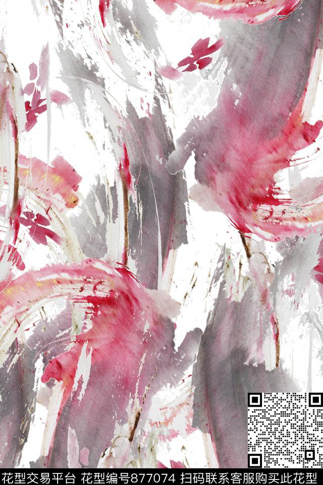 原创水墨抽象数码印花华亿平台下载（图片编号: 877074） - 瓦栏（Walan）