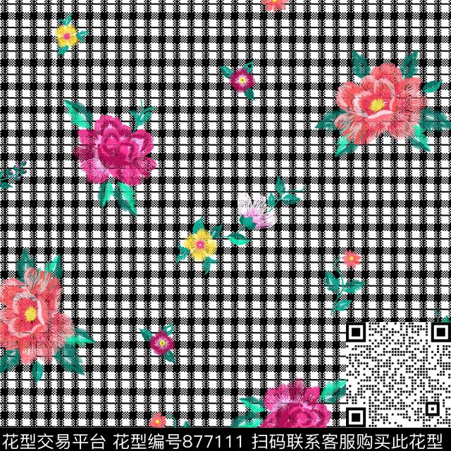 时尚小清新几何花卉数码印花华亿平台下载（图片编号: 877111） - 瓦栏（Walan）