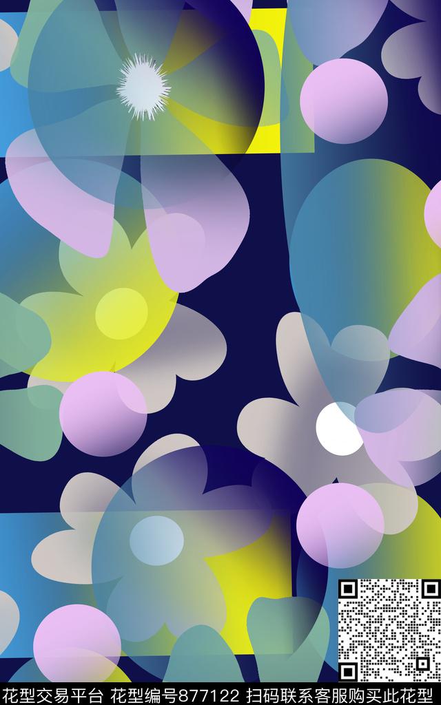 方块圆点几何图案数码印花华亿平台下载（图片编号: 877122） - 瓦栏（Walan）