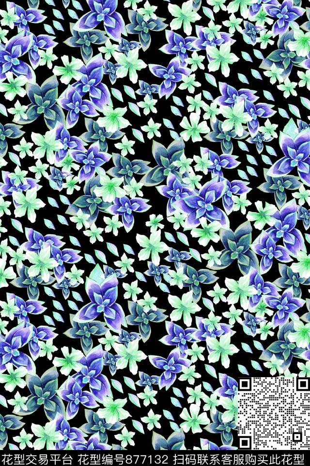 花卉小碎花炫彩数码印花华亿平台下载（图片编号: 877132） - 瓦栏（Walan）