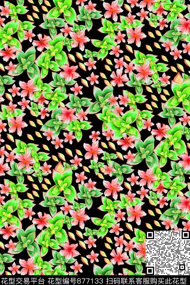 花卉小碎花炫彩数码印花华亿平台下载（图片编号: 877133） - 瓦栏（Walan）