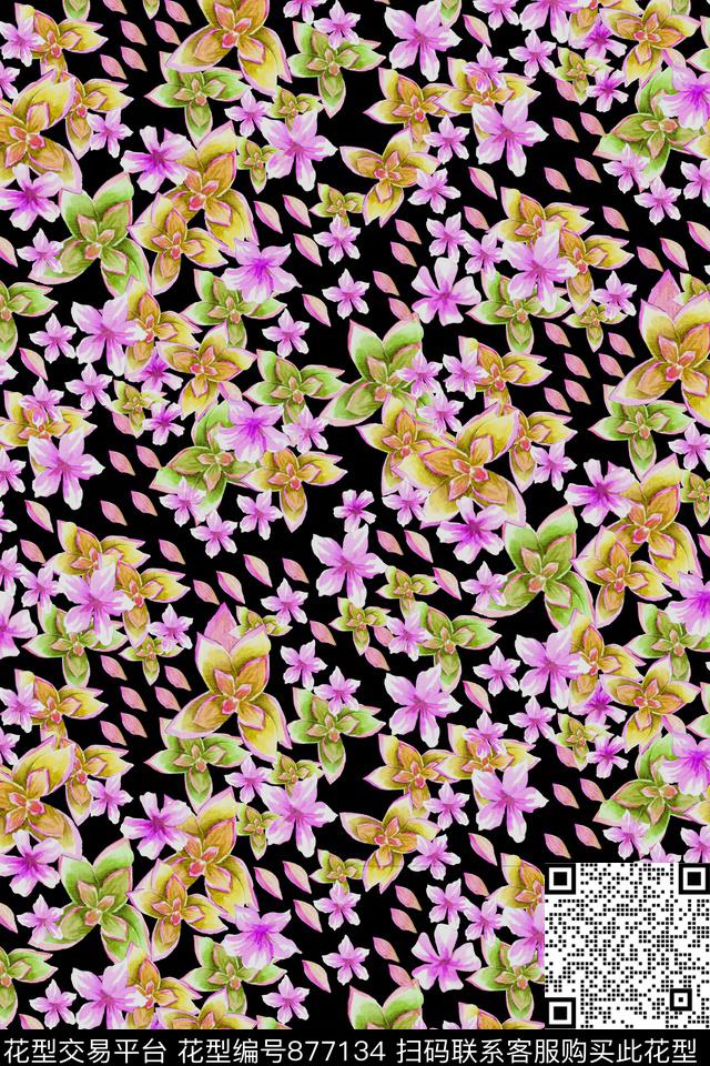 花卉小碎花炫彩数码印花华亿平台下载（图片编号: 877134） - 瓦栏（Walan）