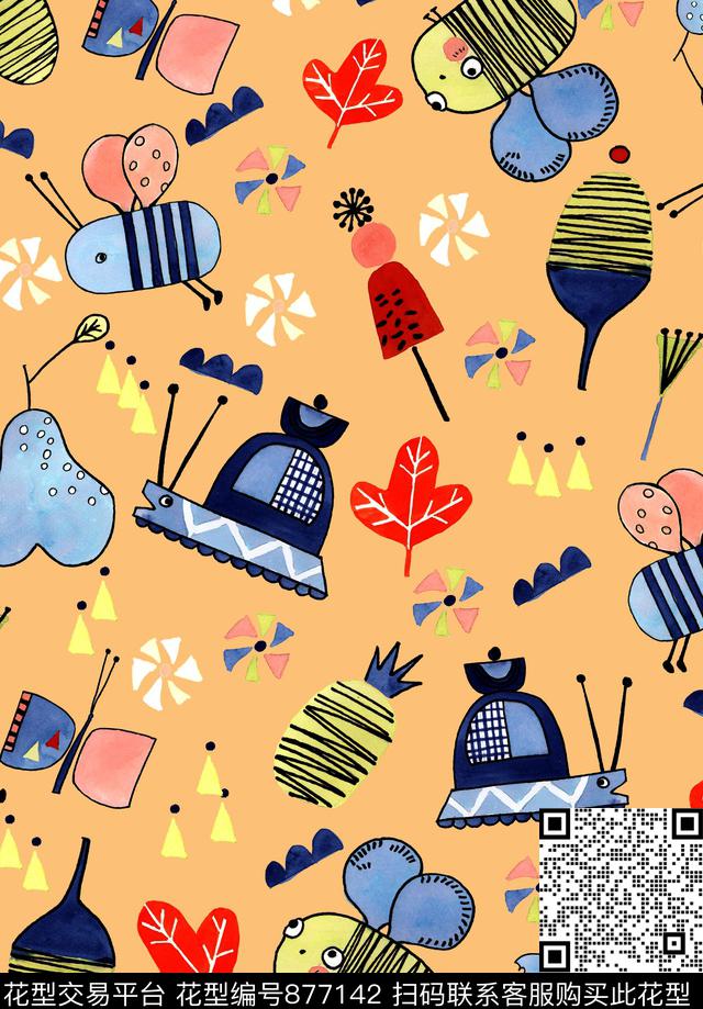 童装蜜蜂手绘数码印花华亿平台下载（图片编号: 877142） - 瓦栏（Walan）