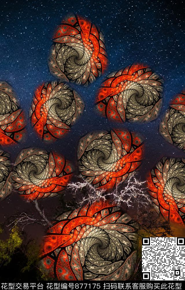 星空花纹螺旋数码印花华亿平台下载（图片编号: 877175） - 瓦栏（Walan）