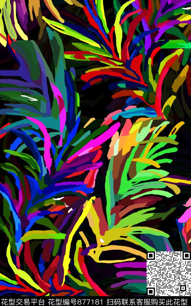 女装热带笔刷数码印花华亿平台下载（图片编号: 877181） - 瓦栏（Walan）