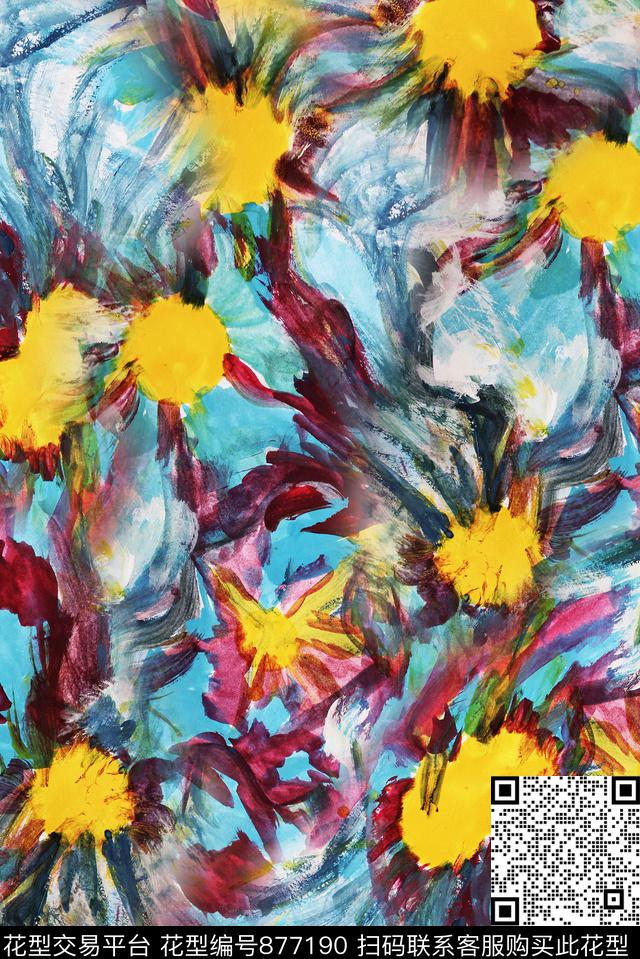 油画波点太阳数码印花华亿平台下载（图片编号: 877190） - 瓦栏（Walan）