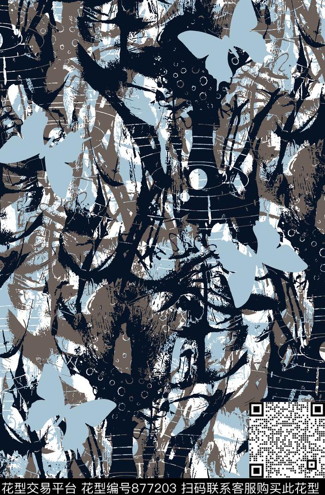 抽象纹理几何蝴蝶传统印花华亿平台下载（图片编号: 877203） - 瓦栏（Walan）