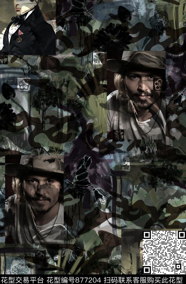 人物像复古纹理迷彩纹理传统印花华亿平台下载（图片编号: 877204） - 瓦栏（Walan）