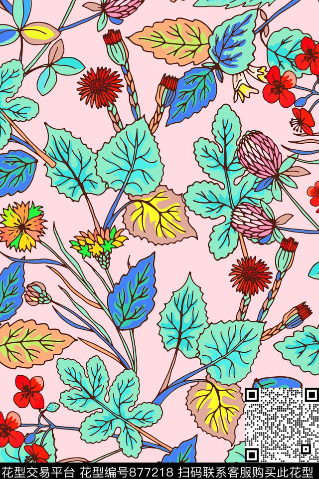 野草植物花卉数码印花华亿平台下载（图片编号: 877218） - 瓦栏（Walan）