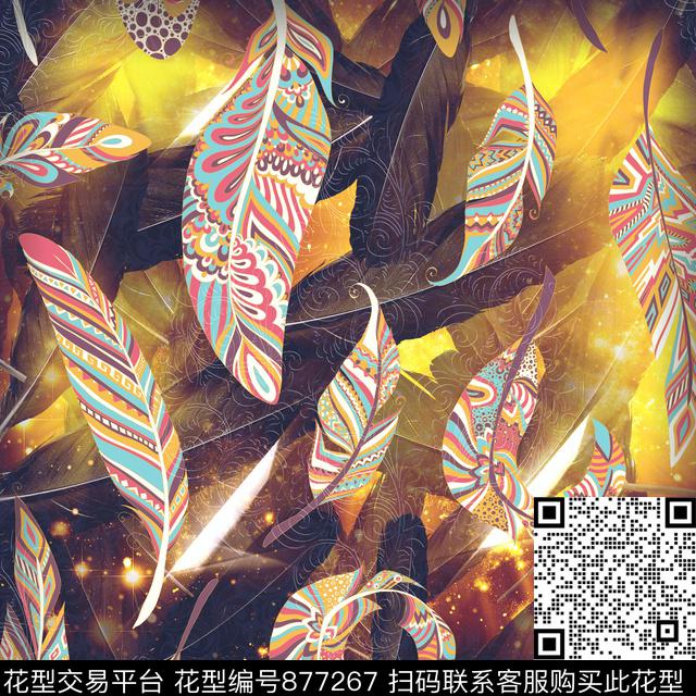 数码印花趣味羽毛数码印花华亿平台下载（图片编号: 877267） - 瓦栏（Walan）