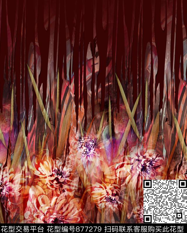 花卉定位渐变数码印花华亿平台下载（图片编号: 877279） - 瓦栏（Walan）