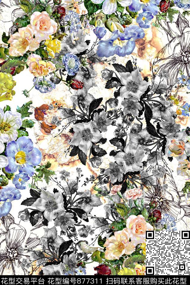创意华亿平台设计创意华亿平台面料玫瑰数码印花华亿平台下载（图片编号: 877311） - 瓦栏（Walan）