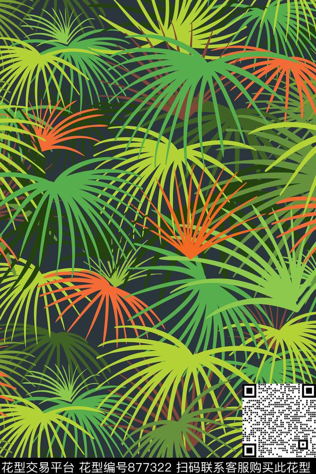 棕榈叶热带叶子传统印花华亿平台下载（图片编号: 877322） - 瓦栏（Walan）