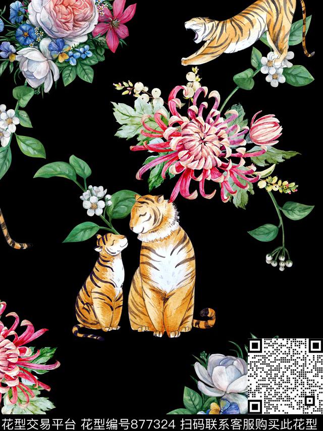 兰花动物花卉数码印花华亿平台下载（图片编号: 877324） - 瓦栏（Walan）