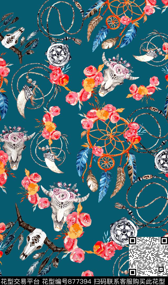 民族花纹装饰数码印花华亿平台下载（图片编号: 877394） - 瓦栏（Walan）