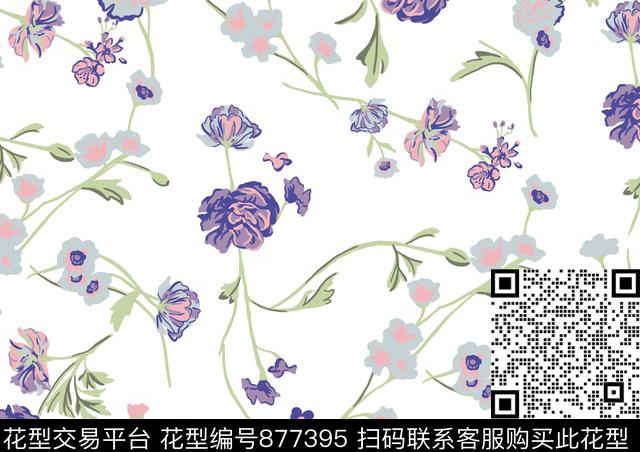 罂粟花小碎花花卉传统印花华亿平台下载（图片编号: 877395） - 瓦栏（Walan）