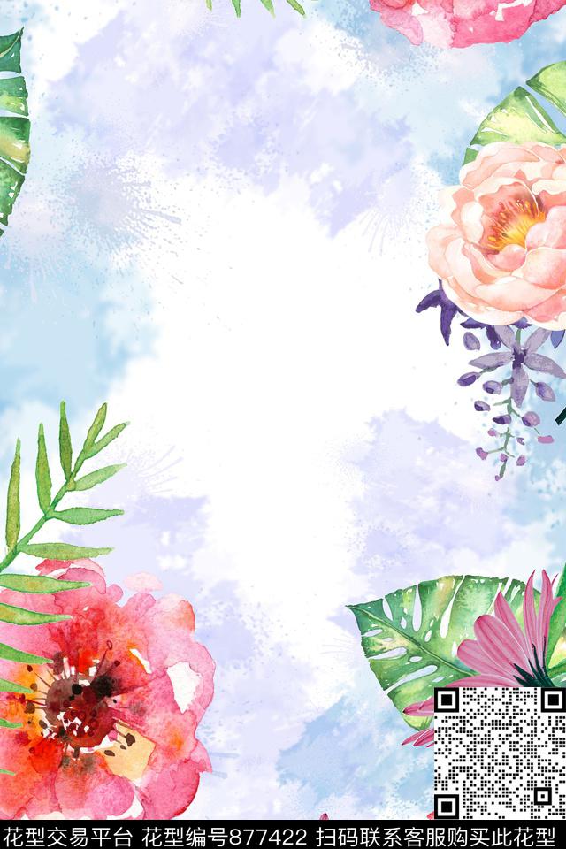 趣味水墨花卉数码印花华亿平台下载（图片编号: 877422） - 瓦栏（Walan）