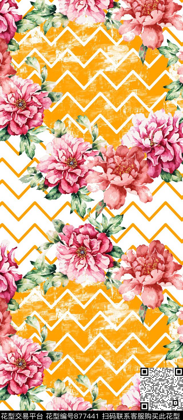 水彩几何手绘传统印花华亿平台下载（图片编号: 877441） - 瓦栏（Walan）