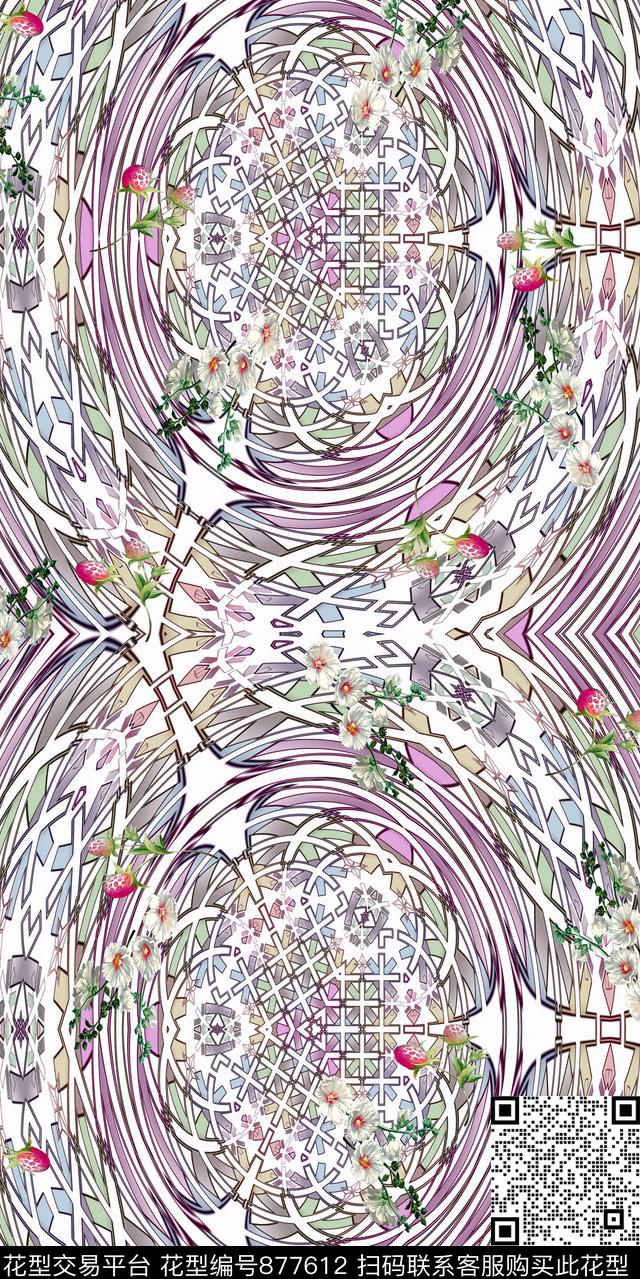 几何花卉披肩长巾数码印花华亿平台下载（图片编号: 877612） - 瓦栏（Walan）
