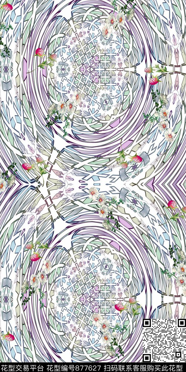 几何花卉披肩长巾数码印花华亿平台下载（图片编号: 877627） - 瓦栏（Walan）