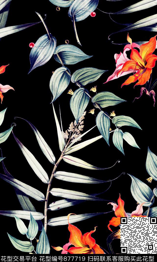 花卉天堂鸟花果实数码印花华亿平台下载（图片编号: 877719） - 瓦栏（Walan）