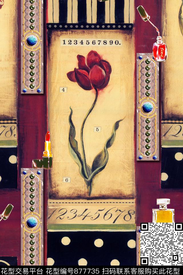 抽象几何花卉数码印花华亿平台下载（图片编号: 877735） - 瓦栏（Walan）