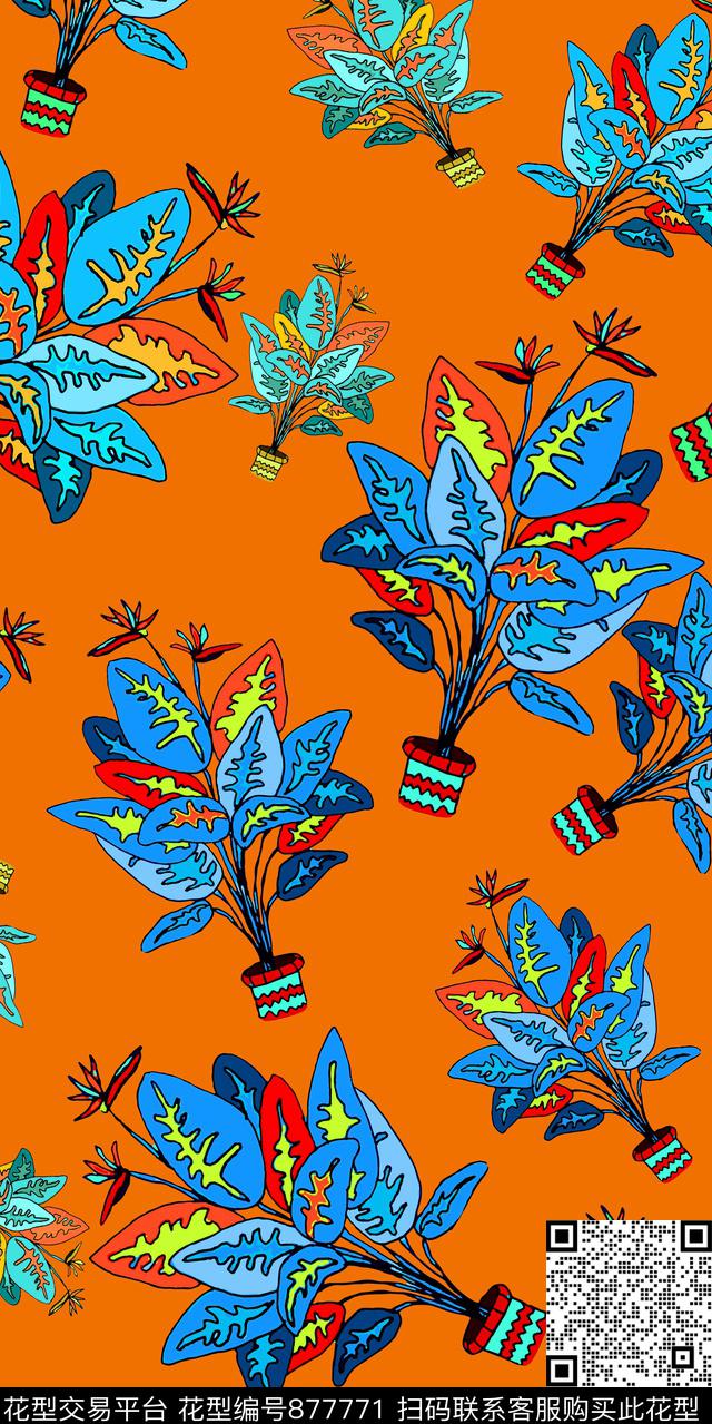 植物叶子盆栽传统印花华亿平台下载（图片编号: 877771） - 瓦栏（Walan）